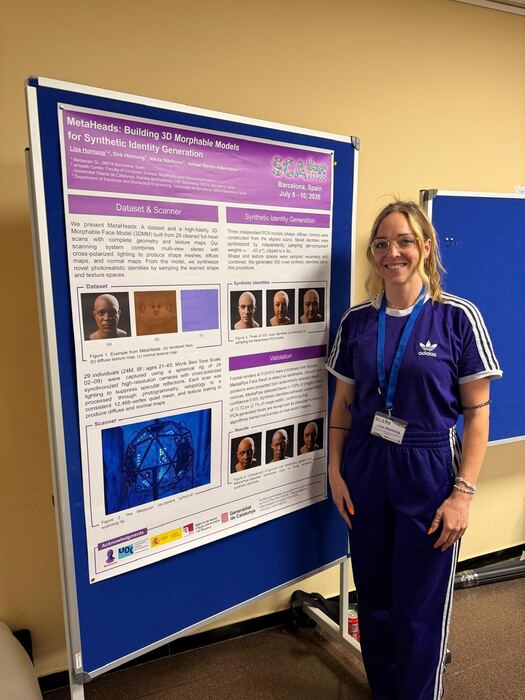Lisa Hornung presenting the MetaHeads research poster at SCA 2026