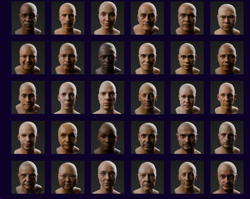 Grid of the 29 head scans included in the MetaHeads dataset